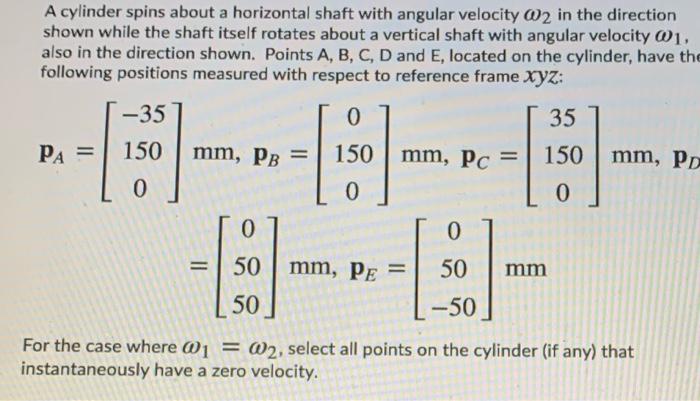 A Cylinder Spins About A Horizontal Shaft With Angular Velocity 02 In The Direction Shown While The Shaft Itself Rotates 1