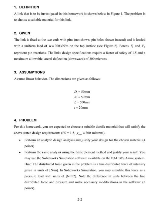 1 Definition A Link That Is To Be Investigated In This Homework Is Shown Below In Figure 1 The Problem Is To Choose A 1