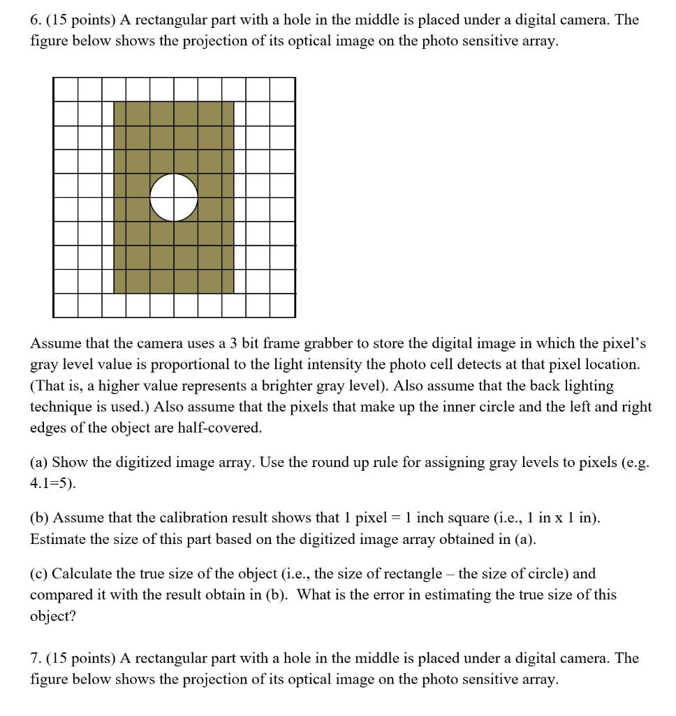 6 15 Points A Rectangular Part With A Hole In The Middle Is Placed Under A Digital Camera The Figure Below Shows The 1