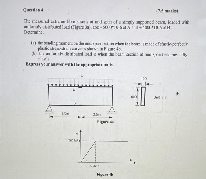 Question 4 7 5 Marks The Measured Extreme Fibre Strains At Mid Span Of A Simply Supported Beam Loaded With Uniformly 1