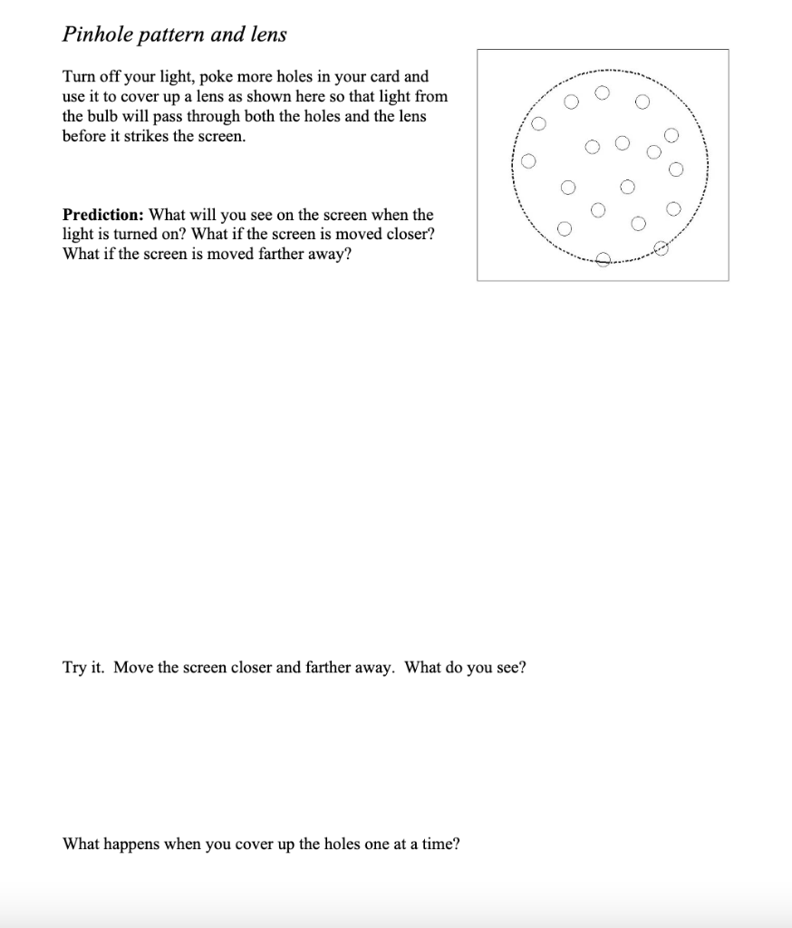 Pinhole Pattern And Lens O Turn Off Your Light Poke More Holes In Your Card And Use It To Cover Up A Lens As Shown Here 1