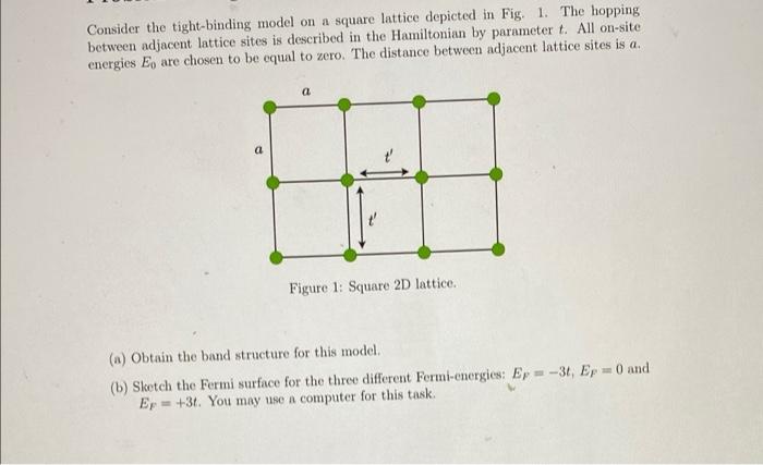 Consider The Tight Binding Model On A Square Lattice Depicted In Fig 1 The Hopping Between Adjacent Lattice Sites Is D 1