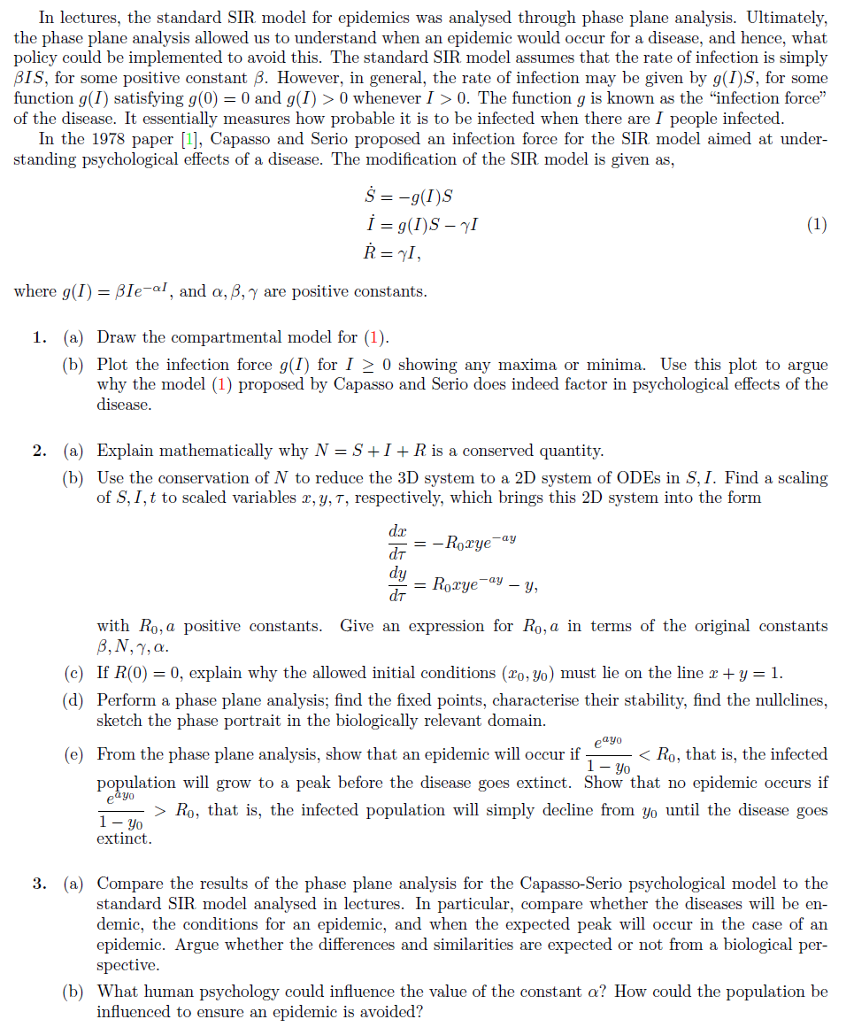 In Lectures The Standard Sir Model For Epidemics Was Analysed Through Phase Plane Analysis Ultimately The Phase Plane 1