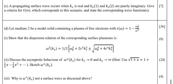 Question 2 Surface Plasmons 85 N Medium 1 Vaccum Surface Wave Medium 2 0 Fig 3 Surface Waves Plasmons At V 5
