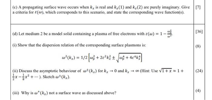 Question 2 Surface Plasmons 851 N Medium 1 Vaccum Surface Wave Medium 2 0 Fig 3 Surface Waves Plasmons At 2