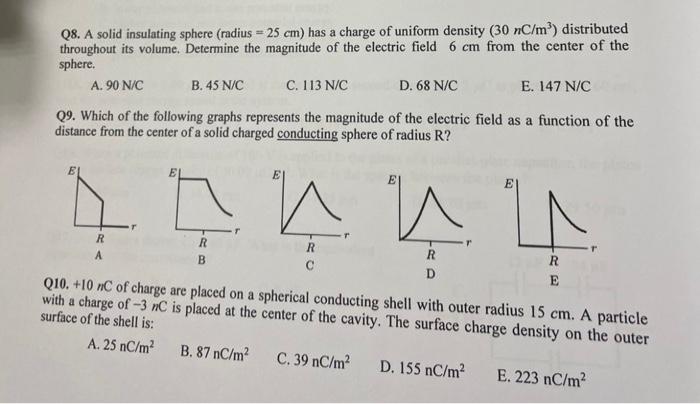 08 A Solid Insulating Sphere Radius 25 Cm Has A Charge Of Uniform Density 30 Nc M Distributed Throughout Its Volu 1