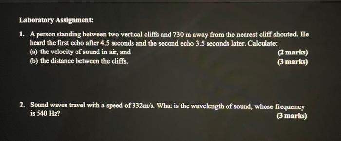 Laboratory Assignment 1 A Person Standing Between Two Vertical Cliffs And 730 M Away From The Nearest Cliff Shouted H 1