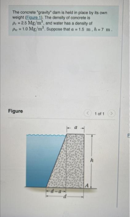 The Concrete Gravity Dam Is Held In Place By Its Own Weight Eigure 1 The Density Of Concrete Is Pc 2 5 Mg Mo And 1