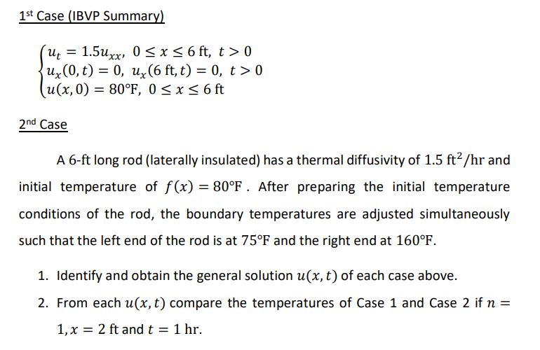1st Case Ibvp Summary Uy 1 5uzx 0 X 6 Ft T 0 Ux 0 T 0 Uz 6 Ft T 0 T 0 U X 0 80 F 0 X 1