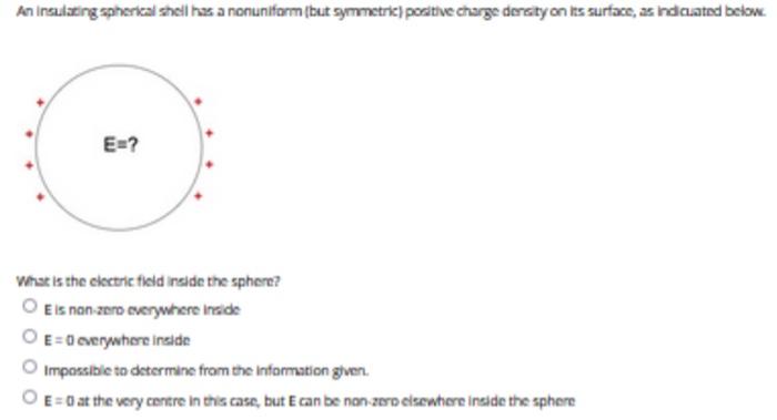 An Insulating Spherical Shell Has A Nonuniform But Symmetric Positive Charge Dersity On Its Surface As Indicated Belo 1