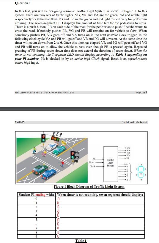 Question 1 In This Test You Will Be Designing A Simple Traffic Light System As Shown In Figure 1 In This System There 1