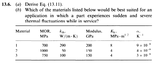 13 6 A Derive Eq 13 11 B Which Of The Materials Listed Below Would Be Best Suited For An Application In Which A 1