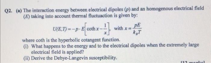 P El Cotha With X Q2 A The Interaction Energy Between Electrical Dipoles P And An Homogenous Electrical Field 1