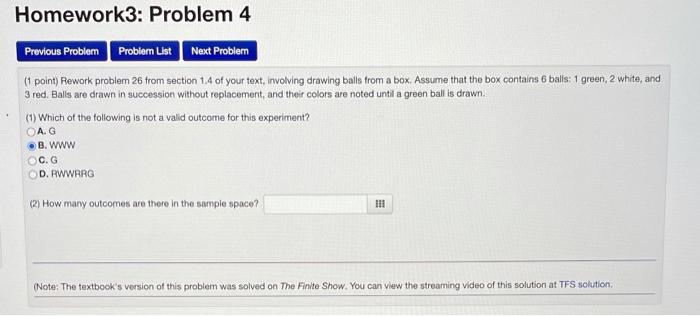 Homework3 Problem 4 Previous Problem Probler List Next Problem 1 Point Rework Problem 26 From Section 1 4 Of Your Tex 1