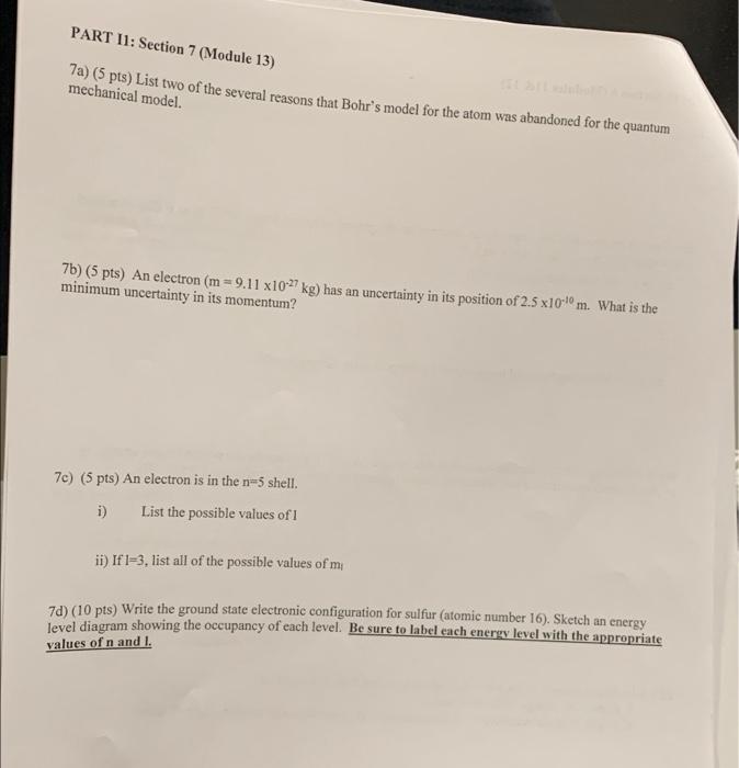 Part 11 Section 7 Module 13 7a 5 Pts List Two Of The Several Reasons That Bohr S Model For The Atom Was Abandoned 1