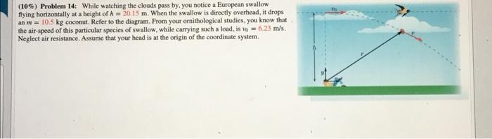 10 Problem 14 While Watching The Clouds Pass By You Notice A European Swallow Flying Horizontally At A Height Of H 1