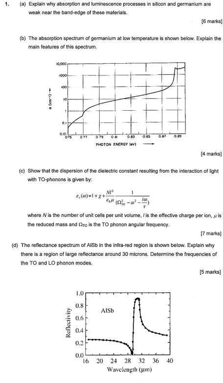 1 A Explain Why Absorption And Luminescence Processes In Silicon And Germanium Are Weak Near The Band Edge Of These M 1