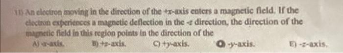 11 An Electron Moving In The Direction Of The S Axis Eaters A Magnetic Field If The Clectron Experiences A Magnetic Def 1