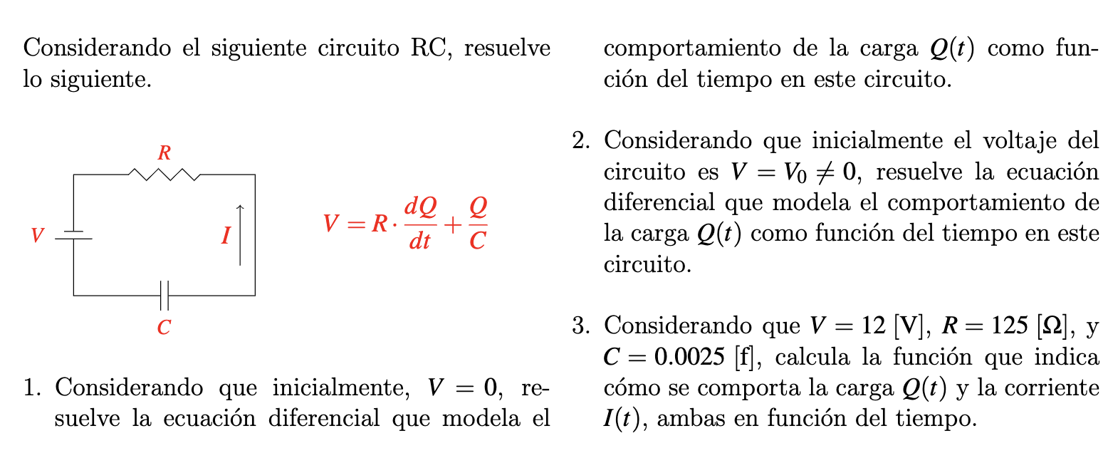 Considerando El Siguiente Circuito Rc Resuelve Lo Siguiente Comportamiento De La Carga Q T Como Fun Cion Del Tiempo 1