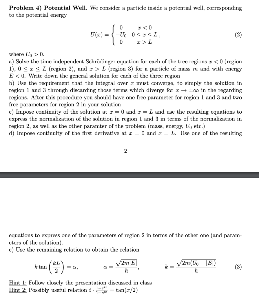 4 Potential Well Schrodinger Equation Please Help 1
