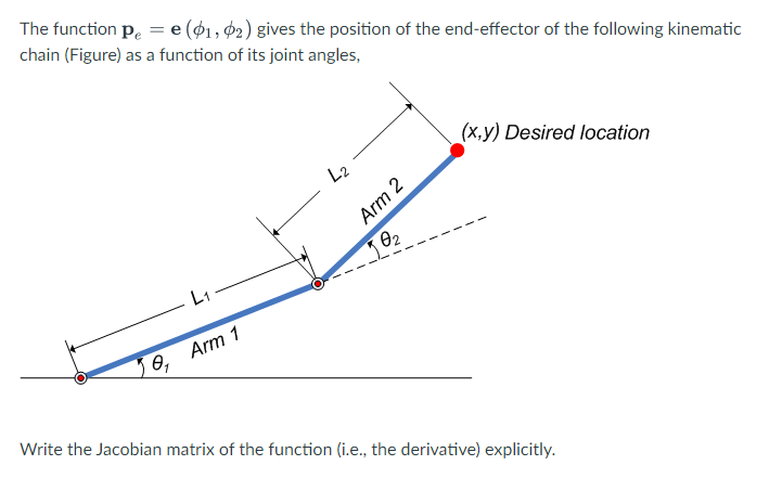 The Function Pe E 01 02 Gives The Position Of The End Effector Of The Following Kinematic Chain Figure As A Functi 1