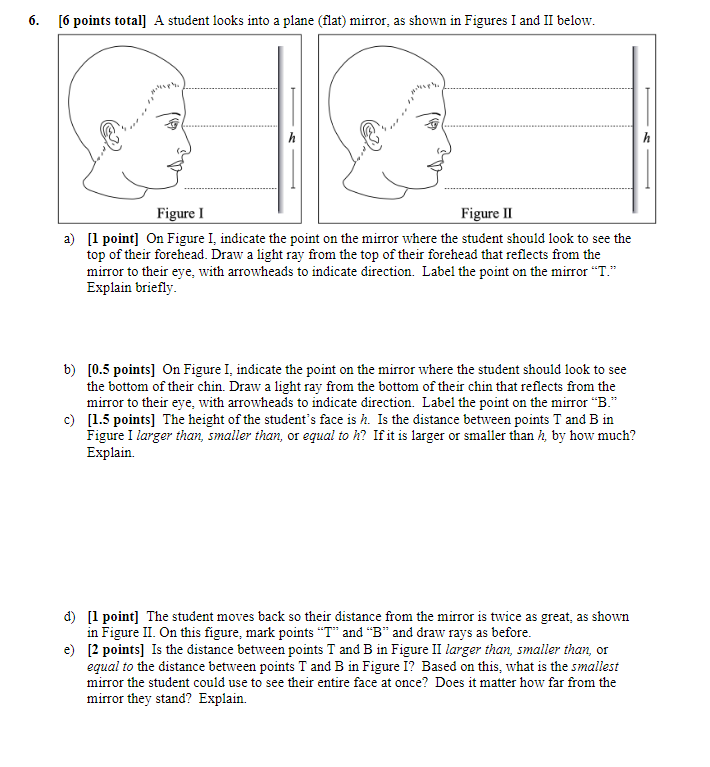 6 6 Points Total A Student Looks Into A Plane Flat Mirror As Shown In Figures I And Ii Below H H Figure 1 Figure 1