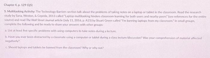 Chapter 4 P 129 051 5 Multitasking Activity The Technology Barriers Section Talk About The Problems Of Taking Notes 1