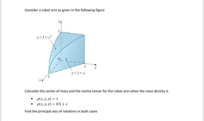 Consider A Robot Arm As Given In The Following Figure Calculate The Center Of Mass And The Inertia Tensor For The Robot 1