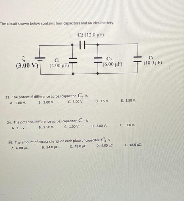 The Circuit Shown Below Contains Four Capacitors And An Ideal Battery C2 12 0 Uf 5 3 00 V C1 4 00 Uf C3 6 00 Uf 1