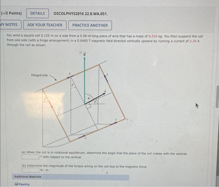 12 Points Details Oscolphys2016 22 8 Wa 051 Miy Notes Ask Your Teacher Practice Another You Wind A Square Coil 0 125 1