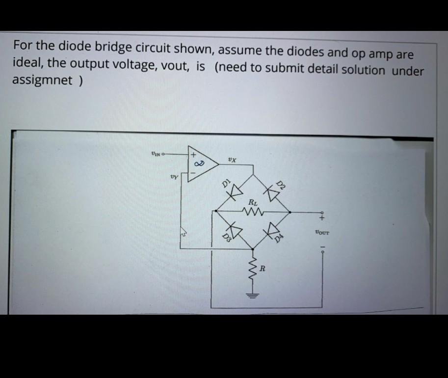 For The Diode Bridge Circuit Shown Assume The Diodes And Op Amp Are Ideal The Output Voltage Vout Is Need To Submit 1