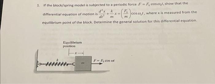 1 If The Block Spring Model Is Subjected To A Periodic Force F F Cos 0 1 Show That The Dx F Differential Equation Of 1
