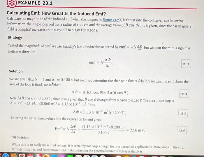 C For Example 23 1 Calculating Emf In Section 23 2 Faraday S Law Of Induction Lenz S Law Of The Textbook Replace 2