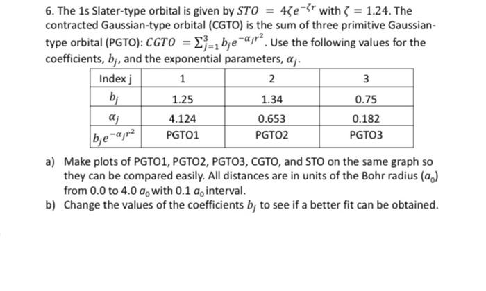 6 The 1s Slater Type Orbital Is Given By Sto 45e 3r With 3 1 24 The Contracted Gaussian Type Orbital Cgto Is The 1