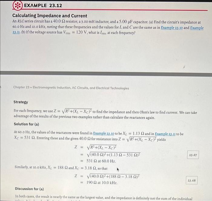 C For Example 23 12 Calculating Impedance And Current In Sec 23 12 Rlc Series Ac Circuits Of The Textbook Replac 3