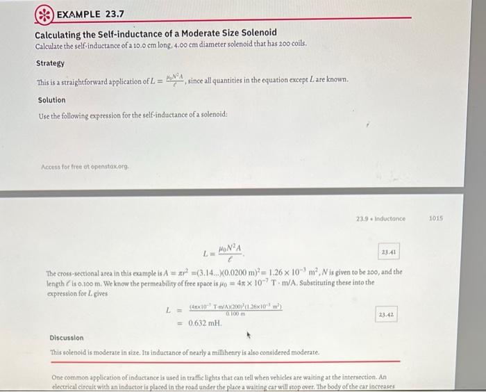 C Solve Examples 23 7 Calculating The Self Inductance And 23 8 Calculating The Energy Stored In Section 23 9 Indu 2
