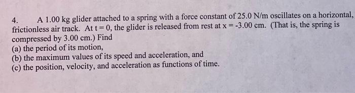 4 A 1 00 Kg Glider Attached To A Spring With A Force Constant Of 25 0 N M Oscillates On A Horizontal Frictionless Air 1