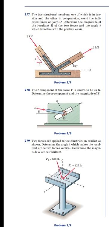 2 7 The Two Structural Members One Of Which Is In Ten Sion And The Other In Compression Exert The Indi Cated Forces O 1