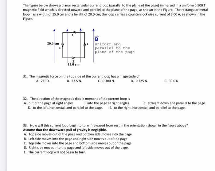 The Figure Below Shows A Planar Rectangular Current Loop Parallel To The Plane Of The Page Immersed In A Uniform 0 500 1
