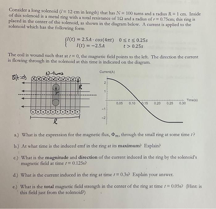 Consider A Long Solenoid I 12 Cm In Length That Has N 100 Turns And A Radius R 1 Cm Inside Of This Solenoid Is 1