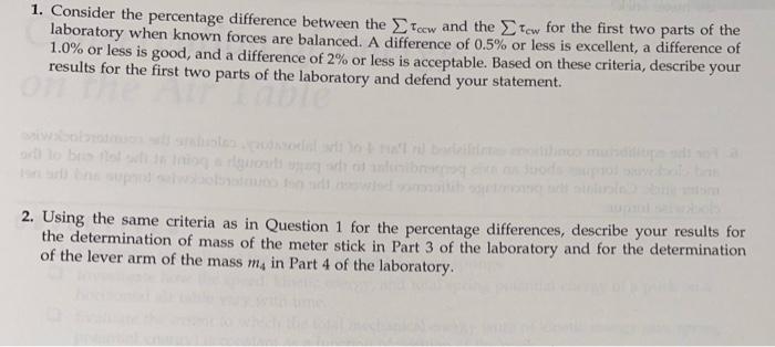 1 Consider The Percentage Difference Between The Tow And The Tow For The First Two Parts Of The Laboratory When Known F 1