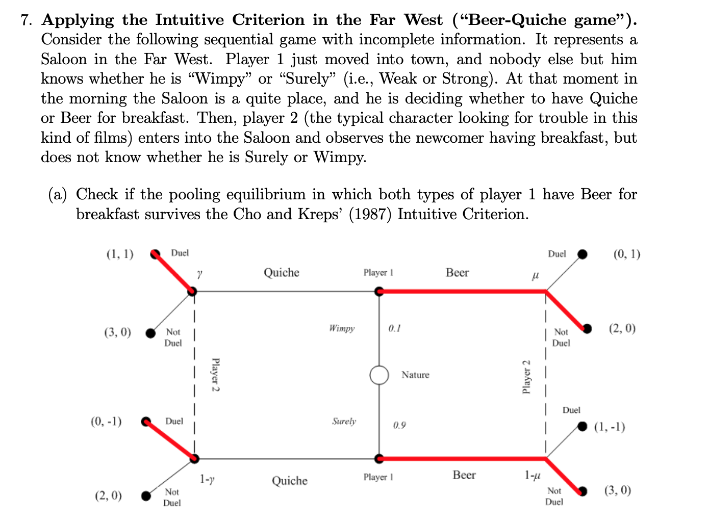 7 Applying The Intuitive Criterion In The Far West Beer Quiche Game Consider The Following Sequential Game With In 1