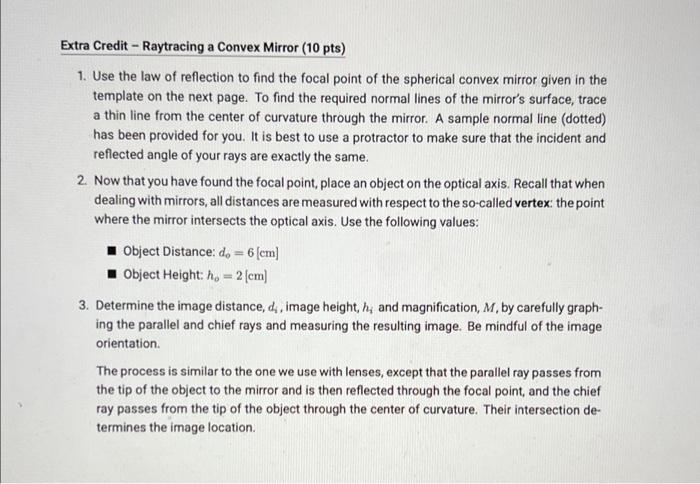 Extra Credit Raytracing A Convex Mirror 10 Pts 1 Use The Law Of Reflection To Find The Focal Point Of The Spherical 1