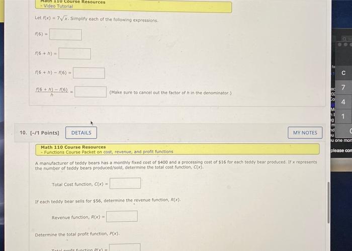 110 Course Resources Video Tutorial Let 7vx Simplify Each Of The Following Expressions 16 6 H 116 N 1
