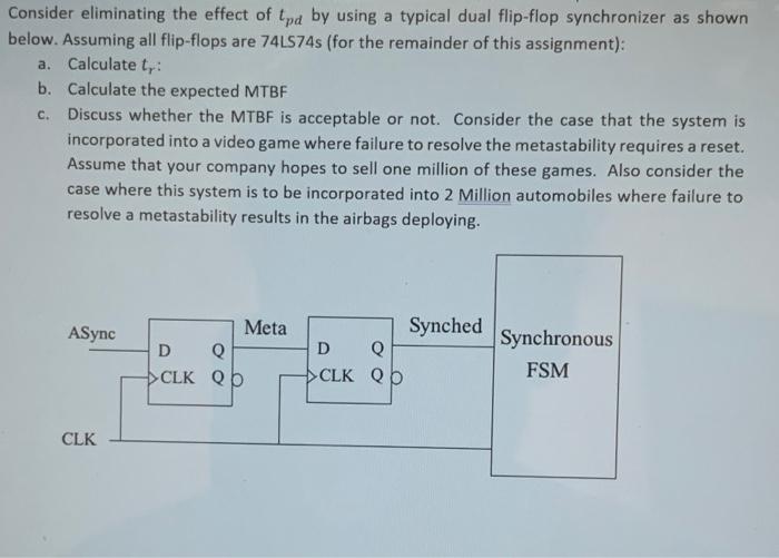 Consider Eliminating The Effect Of Tpd By Using A Typical Dual Flip Flop Synchronizer As Shown Below Assuming All Flip 1