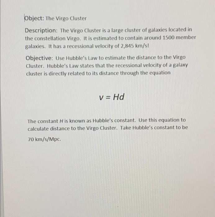 Object The Virgo Cluster Description The Virgo Cluster Is A Large Cluster Of Galaxies Located In The Constellation Vir 1