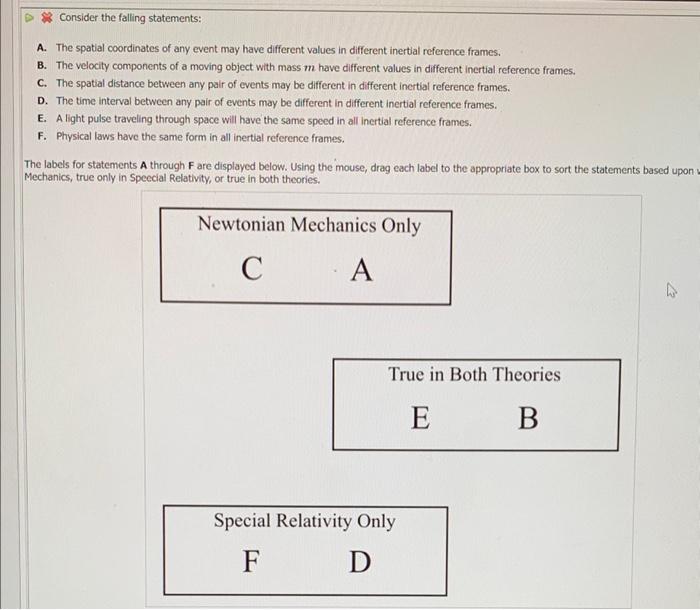 Consider The Falling Statements A The Spatial Coordinates Of Any Event May Have Different Values In Different Inertial 1