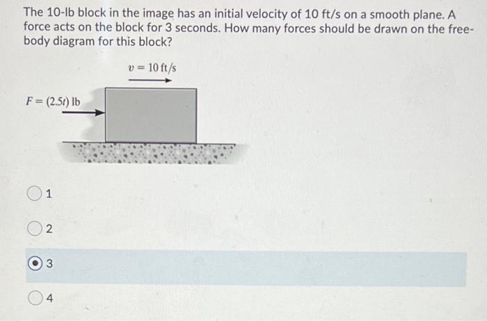 The 10 Lb Block In The Image Has An Initial Velocity Of 10 Ft S On A Smooth Plane A Force Acts On The Block For 3 Secon 1