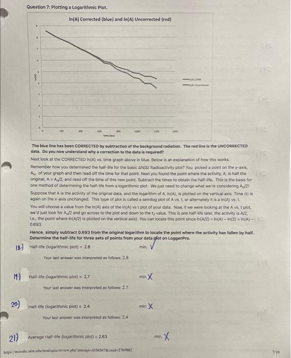 Question 7 Plotting A Logarithmic Plot In A Corrected Blue And In A Uncorrected Red 1 2 30 The Blue Line Has B 1