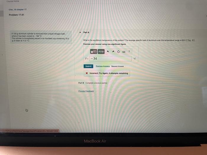 Course Home Hw 18 Chapter 17 Problem 17 61 Part A A 130 Minumlinder Is Removed From A Loud Brogen Both Where Has Been C 1